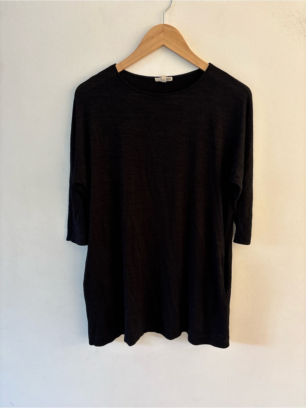 Aritzia Wilfred Black 3/4 Long-Sleeve Crewneck Mini Dress Tunic, Pockets, Sz XS